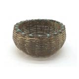 ANTIQUE METAL BASKET, TURQUOISE BEADS