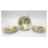 3 RS PRUSSIA FLORAL GOLD PORCELAIN BOWLS
