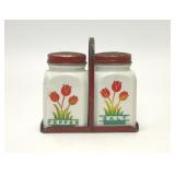 VTG MILK GLASS TULIP SALT PEPPER SHAKERS HOLDER