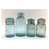 4 ANTIQUE BLUE JARS, LUSTRE, ATLAS, BALL