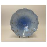 BLUE GOLD SWIRL SCALLOPED VENETIAN GLASS BOWL