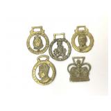 5 ASSORTED VTG BRASS HORSE MEDALLIONS ROYALTY