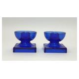 LE SMITH ART DECO COBALT BLUE GLASS CANDLEHOLDERS