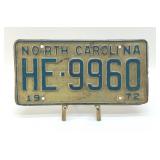1972 NORTH CAROLINA LICENSE PLATE