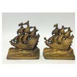 VTG CAST IRON GOLD SAILING SHIP BOOKENDS