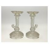 1950s CLEAR GLASS CORNUCOPIA CANDLEHOLDERS