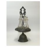 ANTIQUE SILVERPLATE 5 BOTTLE ROTATING CRUET SET