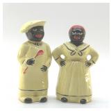 ANTIQUE OVERSIZED BLACK AMERICANA SALT, PEPPER