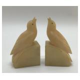 ART DECO ALABASTER PARAKEET BOOKENDS