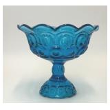 VTG LE SMITH MOON & STARS BLUE GLASS COMPOTE