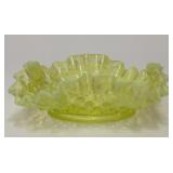 VTG FENTON URANIUM GLASS YELLOW HOBNAIL CANDY DISH