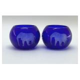 BOHEMIAN CZECH COBALT CUT TO CLEAR VOTIVES