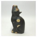HAND PAINTED FOLK ART WOODEN BLACK CAT