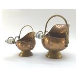 2 SM BRASS COAL SCUTTLES PORCELAIN HANDLES