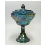 VTG INDIANA CARNIVAL GLASS BLUE GRAPE CANDY DISH