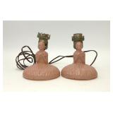 1930s ART DECO PINK FROSTED GLASS WOMAN LAMPS