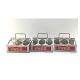 3 VINTAGE COCA-COLA METAL BOTTLE TRAYS