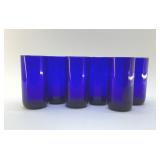 COBALT BLUE GLASS TUMBLERS WITH GOLD RIM