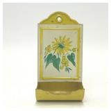 VTG MCM YELLOW DAISY METAL MATCH BOX HOLDER