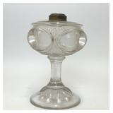 ANTIQUE CLEAR GLASS OIL LAMP BASE OVAL PANEL