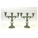 PAIR OF BAROQUE STYLE IRON 3 ARM CANDELABRAS
