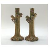 AMAZING WELLER WOODCRAFT TREE VASE PAIR