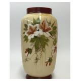 VTG FLORAL HAND PAINTED OPALINE GLASS VASE