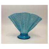 VTG FENTON GLASS BLUE HOBNAIL FAN VASE