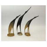 3 VTG HAND CARVED STEER HORN SEABIRD FIGURINES