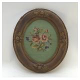 ANTIQUE FRAMED NEEDLEPOINT 14"
