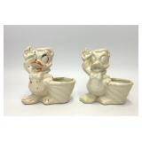2 VTG WALT DISNEY DONAL DUCK CERAMIC PLANTERS