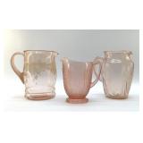 3 PINK DEPRESSION GLASS PITCHERS
