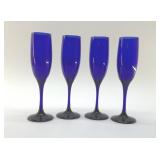 4 COBALT, CHAMPAGNE FLUTES 9"