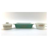 PYREX CASSEROLE, GRAVY BOAT 1960S