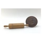 PRIMITIVE ACORN BUTTER PRESS, 2 PIECE ROLLING PIN
