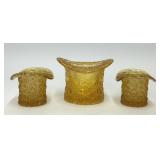 3 FENTON GLASS AMBER DAISY BUTTON TOP HATS
