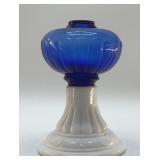 ANTIQUE OIL, LAMP, COBALT, MILK, GLASS