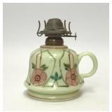 ANTIQUE HANDPAINTED OPALINE GLASS OIL LAMP