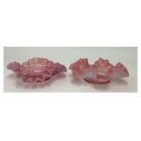 2 FENTON CRANBERRY PINK HOBNAIL TRINKET DISHES