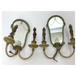 PAIR ANTIQUE MIRRORED ELECTRIC WALL SCONCES