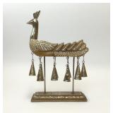 HANDMADE INDIAN WOOD METAL PEACOCK BELLS DECOR