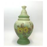 VTG LARGE HANDPAINTED OPALINE GLASS LIDDED JAR