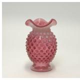 VTG FENTON CRANBERRY HOBNAIL GLASS BUD VASE