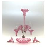 AMAZING VICTORIAN EPERGNE CRANBERRY BLOWN GLASS