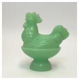 VTG JADEITE ROOSTER ON A NEST CANDY DISH