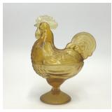 VTG AMBER GLASS ROOSTER CANDY DISH
