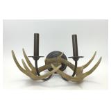 RUSTIC RESIN DEER ANTLER 2 LIGHT WALL SCONCE