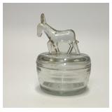 1940s-50s JEANNETTE GLASS DONKEY POWDER JAR