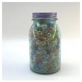 BALL JAR FULL OF VINTAGE MARBLES