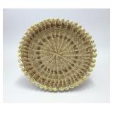 VTG HANDWOVEN STRAW COWRIE SHELL BASKET PLATE
